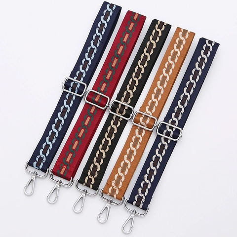 Correa De Hombro Reemplazo Bolso Ajustable Jacquard Tejido Cinturón Bandolera Patrón Cadena Geométrica Clips Giratorios Metal