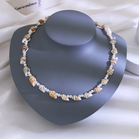 Natürliche Muschel Künstliche Perlenkette Handgefertigt Künstliche Perle Choker Böhmischer Sommer Strand Urlaub Schmuck Frauen