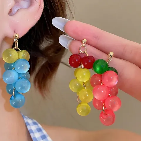Traube Cluster Hängeohrringe Mit Harzperlen Und 925 Sterling Silber Ohrstecker Frischer Süßer Fruchtstil Für Damen