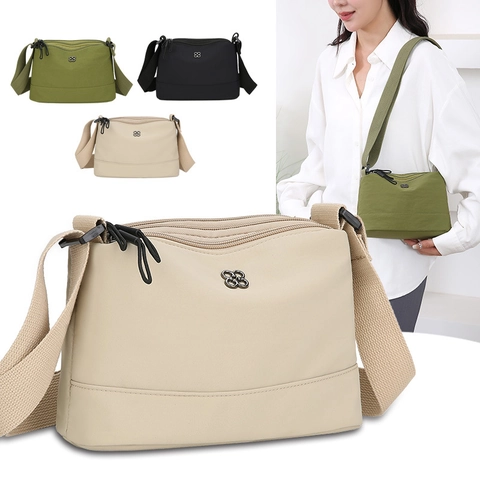 Women Nylon Crossbody Bag Multi Zipper Large Capacity Waterproof Casual Travel Daily Shoulder Purse