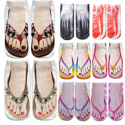 Funny 3D Printed Flip Flops Pattern Socks Unisex Creative Novelty Polyester Ankle Socks For Men Women Personalized Floor Socks