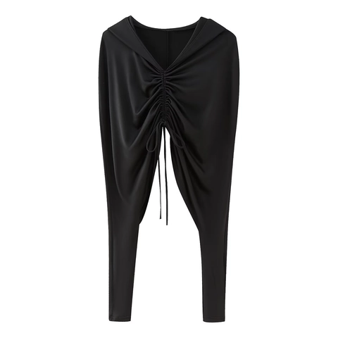 Kapuzenoberteil Gerafft Polyester Langarm Kordelzug Streetwear Kurzes Sweatshirt Für Damen
