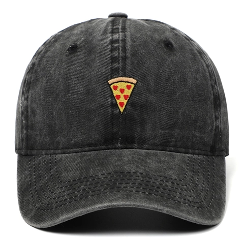 Pizza Embroidery Washed Cotton Baseball Cap Vintage Retro Adjustable Sun Hat Unisex Casual