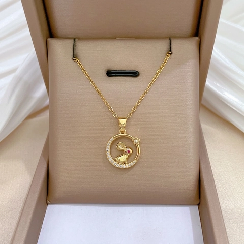 Rabbit Pendant Necklace Titanium Stainless Steel Chain Copper Micro Set Zircon Rhinestone Elegant Jewelry For Women