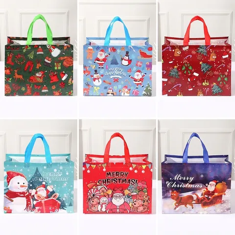 Kerst Cadeautassen Herbruikbare Non-Woven Stof Grote Draagbare Vakantie Boodschappentas Kerstman Sneeuwman Print