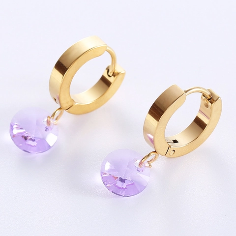 Pendientes Huggie Hoop De Acero Inoxidable Con Colgante De Cristal Facetado Redondo Bañado En Oro Para Mujer