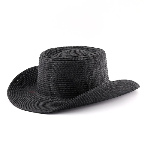 Wide Brim Boater Hat Woven Polyester Flat Top Jazz Sun Summer Beach Vacation Solid Color Unisex Western Style