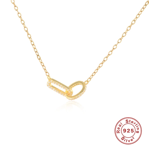925 Sterlingsilber Halskette Mit Ineinandergreifenden Geometrischen Doppelring Anhänger Zirkonia Schmuck Für Damen