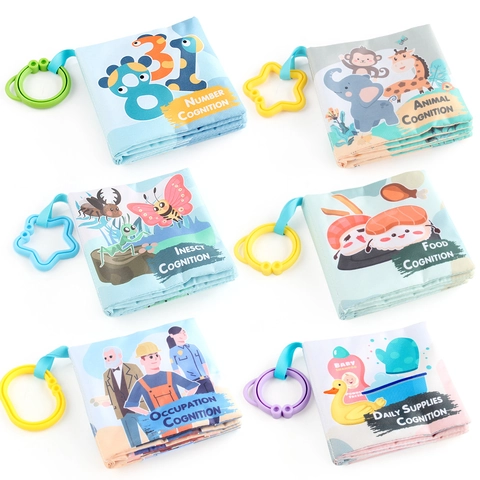 Soft Cloth Books Early Education Toys Washable Tear Resistant Squeaker Crinkle Paper Hanging Rings For Babies Infants