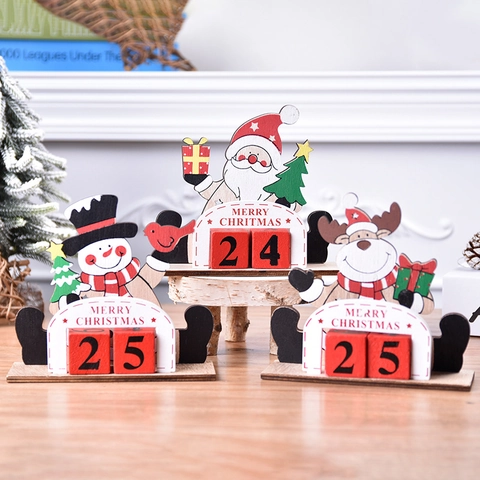 Calendario Dell'Avvento Di Natale Ornamento Da Scrivania Conto Alla Rovescia In Legno Babbo Natale Renna