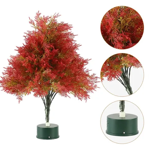 Mini Artificial Christmas Tree Red Pine Needle Glowing Rotating Desktop Ornament Holiday Home Decor Plastic Metal