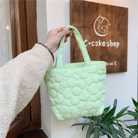 Bolso De Mano Acolchado Con Flores Para Mujer Poliéster Puffy Cloud Tote Bag Relleno Suave Casual Diario