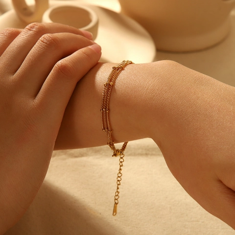 Bracciale A Catena A Tre Strati In Acciaio Inossidabile Placcato Oro 18K Gioielli Di Moda Per Donna