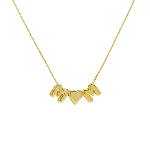 Bubble Letter Pendant Necklace 18K Gold Plated Brass Adjustable Box Chain Mom Mama Love Jewelry Gift For Women