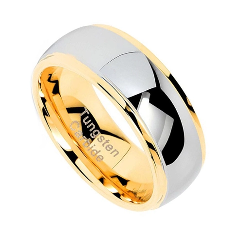 Anillo Hombre Carburo De Tungsteno Dos Tonos Chapado En Oro Pulido Joyería Moda Minimalista Aniversario