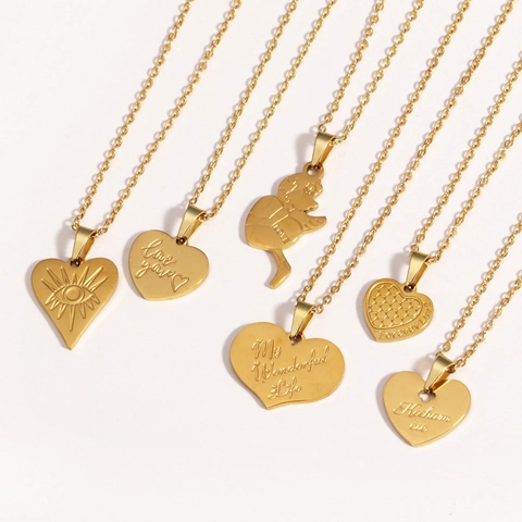 Herz Anhänger Halskette Titanstahl Graviert Love You Mom Engel Auge Vintage Literarischer Stil Schmuck Damen Herren