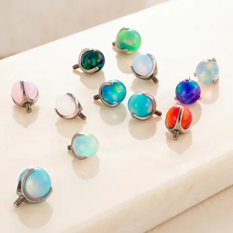 Titanium Piercing Stud Head Synthetic Opal Ball Round Claw Set Labret Tragus Ear Cartilage Accessory