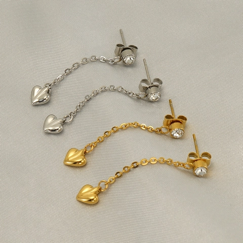 Orecchini A Pendente Cuore Nappa Acciaio Inossidabile Placcato Oro 18K Zircone Catena Lunga Gioielli Moda