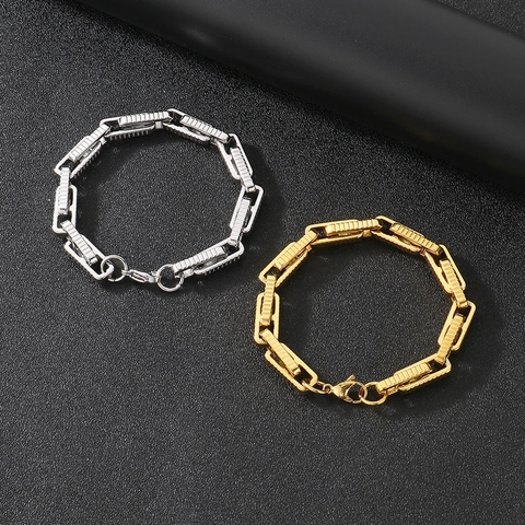 Men Stainless Steel Motorcycle Bracelet Retro Industrial Punk Square Link Chain Gold Silver Jewelry For Male