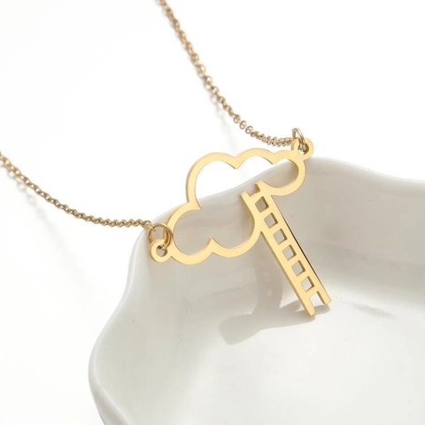 Fashion Stainless Steel Cloud Ladder Pendant Necklace For Women Minimalist Dreamy Hollow Cutout Clavicle Chain Jewelry Everyday Gift