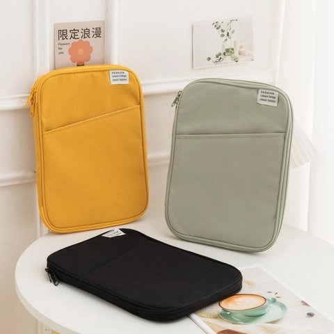 Laptop Tablet Sleeve Case Polyester Shockproof Slim Front Pocket Zipper Closure Korean Minimalist Style For Students Office