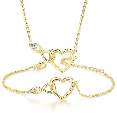 Hollow Heart Infinity Symbol Halskette Und Armband Schmuck Für Damen Kupfer Zirkon Eingelegt Vergoldet Mode Ins Stil Geschenk