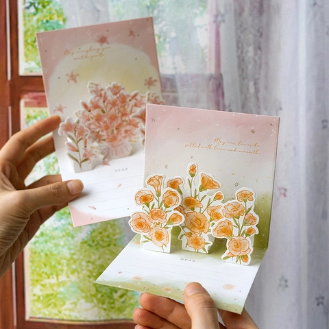 3D Popup Greeting Cards Watercolor Floral Cardboard Handmade Birthday Mother Day Teacher Appreciation With Envelope Sticker