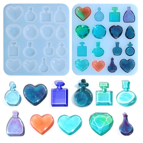 Stampo Silicone DIY Per Resina Epossidica Forme Boccetta Profumo Cuore Gemma Multi-Cavità Strumento Creazione Gioielli