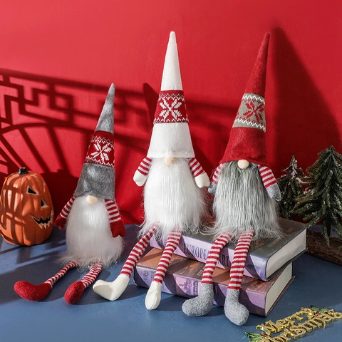 Gnome De Noël En Peluche Poupée Sans Visage Nordique Tomte Gonk Décoration De Table Chapeau Flocon Jambe Rayée