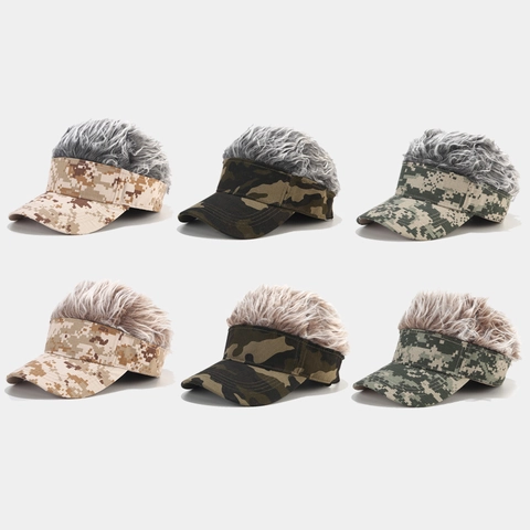 Chapeau Visière Avec Perruque Camouflage Casquette De Baseball Drôle Avec Faux Cheveux Synthétiques Pour Hommes Femmes