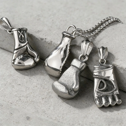 Bokshandschoen Hanger Ketting Vintage Roestvrij Staal Distressed Punk Hip Hop Sport Fitness Sieraden Heren
