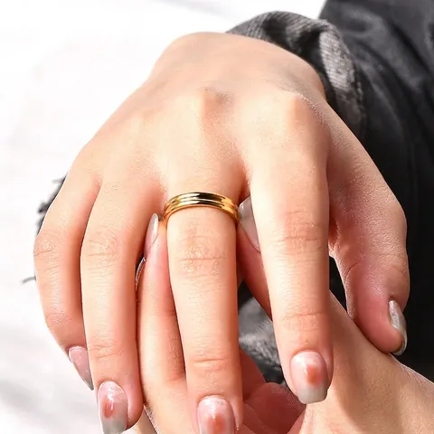 Minimalist Double Layer Band Ring 18K Gold Plated Titanium Steel High Color Retention Trendy Jewelry For Men And Women
