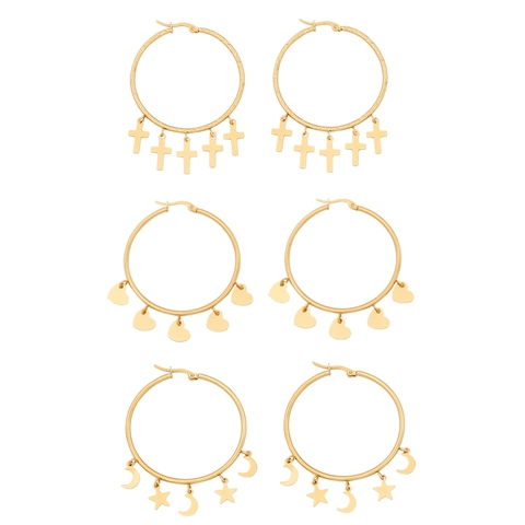 Personalisierte Goldene Creolen Mit Kreuz Stern Mond Herz Anhängern Edelstahl Schmuck Für Frauen