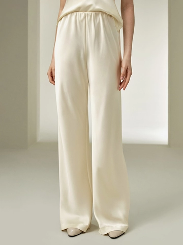 Pantaloni In Satine A Vita Alta E Gamba Larga Da Donna Vita Elastica Texture Raso Elegante Casual Dritti