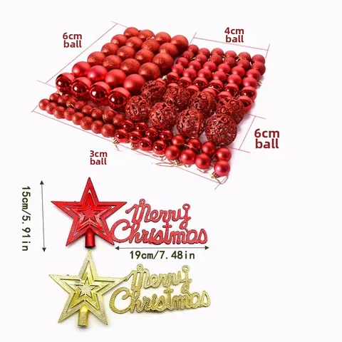 Christmas Tree Decorations With Star Tree Topper Merry Christmas Sign Plastic Decorative Hanging Balls For Holiday Party Decor