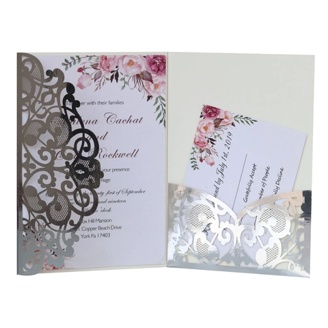 Elegant Laser Cut Wedding Invitations Hollow Floral Pearlescent Paper Invitation Cards With Envelopes For Engagement Party