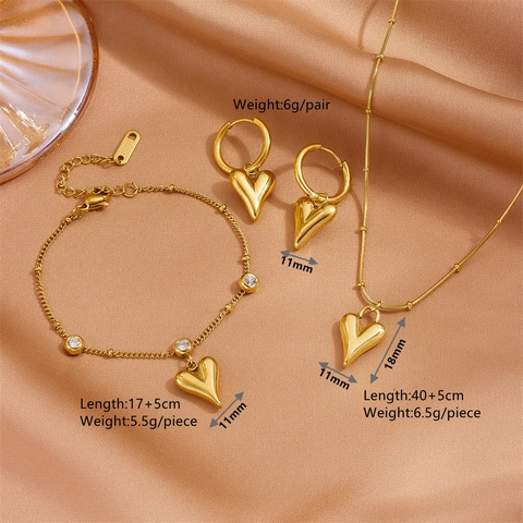 Set Di Gioielli Con Pendente A Cuore In Acciaio Inossidabile Placcato Oro Collana Orecchini Bracciale Zircone Moda Per Donna
