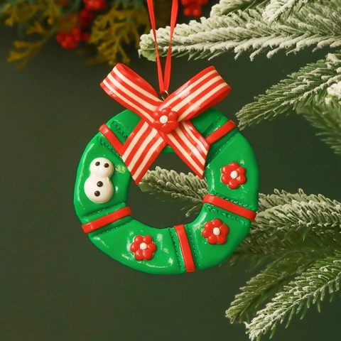 Christmas Hanging Ornaments Polymer Clay 3D Stocking Candy Cane Wreath Tree Decoration Festive Holiday Handcrafted Style