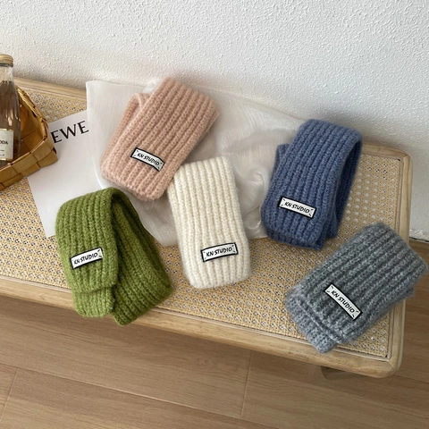Bufanda De Punto Suave Lana Cálida Color Sólido Acanalada Calentador De Cuello Coreano Minimalista Moda De Invierno Para Mujer