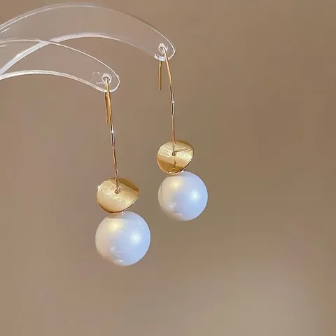 Elegant Drop Artificial Pearl Hook Earrings Gold Irregular Round Disc Copper With 925 Sterling Silver Earring Post Jewelry
