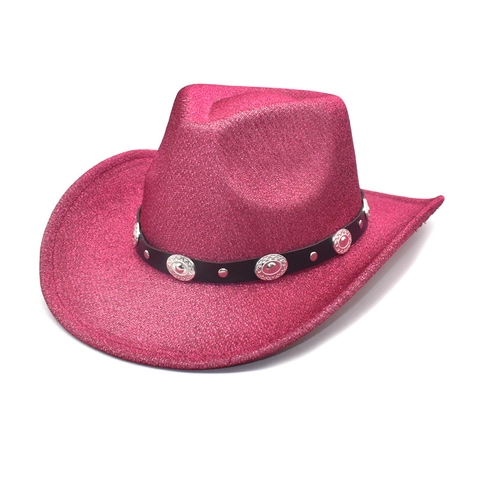 Western Cowboyhoed Pailletten Glitter Katoen Polyester Met Riem Zilveren Klinknagels Vintage Feestaccessoires Vrouwen