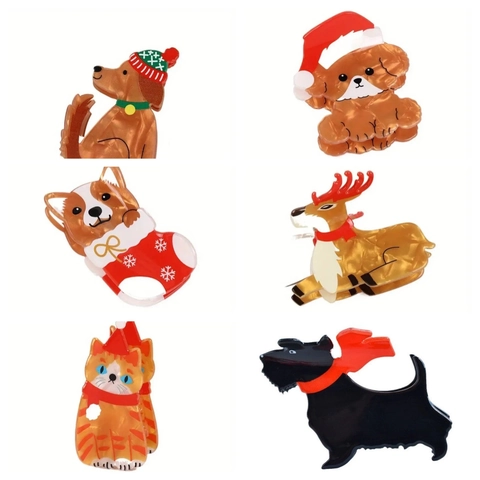 Molletta Per Capelli Animali Cartoni Animati Natale Acrilico Simpatico Cane Gatto Cervo Cappello Natale Accessorio Capelli Moda Donne Ragazze