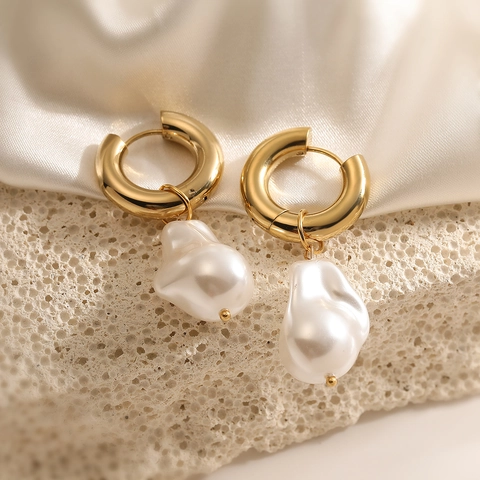 Orecchini Pendenti Con Künstliche Perle Barocche Acciaio Inossidabile Placcato Oro 18K Irregolare Geometrico Lusso Moda Per Donne