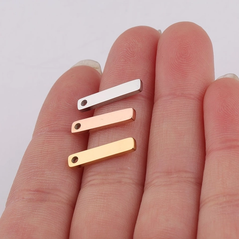 Rectangular Bar Pendant 304 Stainless Steel Single Hole Mirror Polished DIY Jewelry Finding Necklace Bracelet Blank Tag