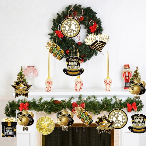 Décorations À Suspendre Bonne Année Carton Noir Or DIY Décorations De Fête Pour Accessoires De Célébration