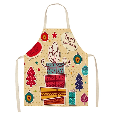 Weihnachtsschürze Leinenmischung Wasserdicht Küche Kochen Weihnachtsmann Rentier Druck Feiertagsparty Für Erwachsene Kinder