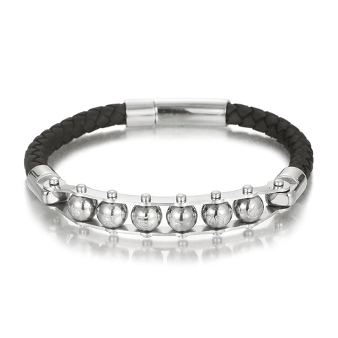 Bracciale Da Uomo In Crosta Di Cuoio Intrecciato Con Perle Mantra In Acciaio Inossidabile Gioielli Stile Etnico Retrò
