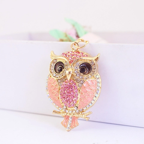 Simpatico Portachiavi Animale Gufo Colorato in Lega di Zinco con Strass Smalto Ciondolo per Borsa Accessorio Regalo Donna