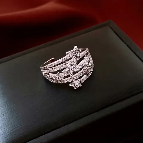 Zirkonia Mehrlagiger Stern Ring Offen Verstellbar Luxus Mode Kupfer Schmuck Für Damen
