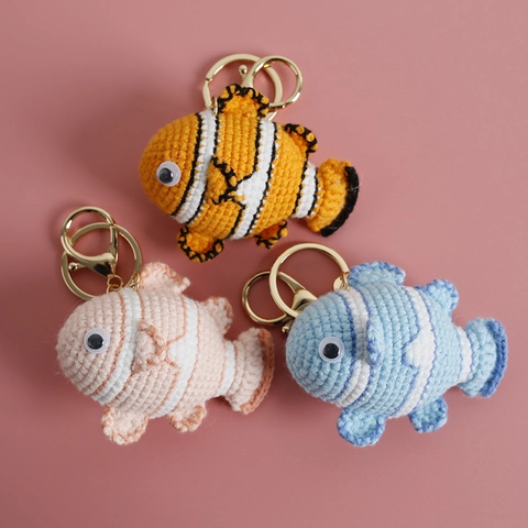 Porte-Clés Crochet Poisson-Clown Tricoté À La Main Charme De Sac Animal Mignon